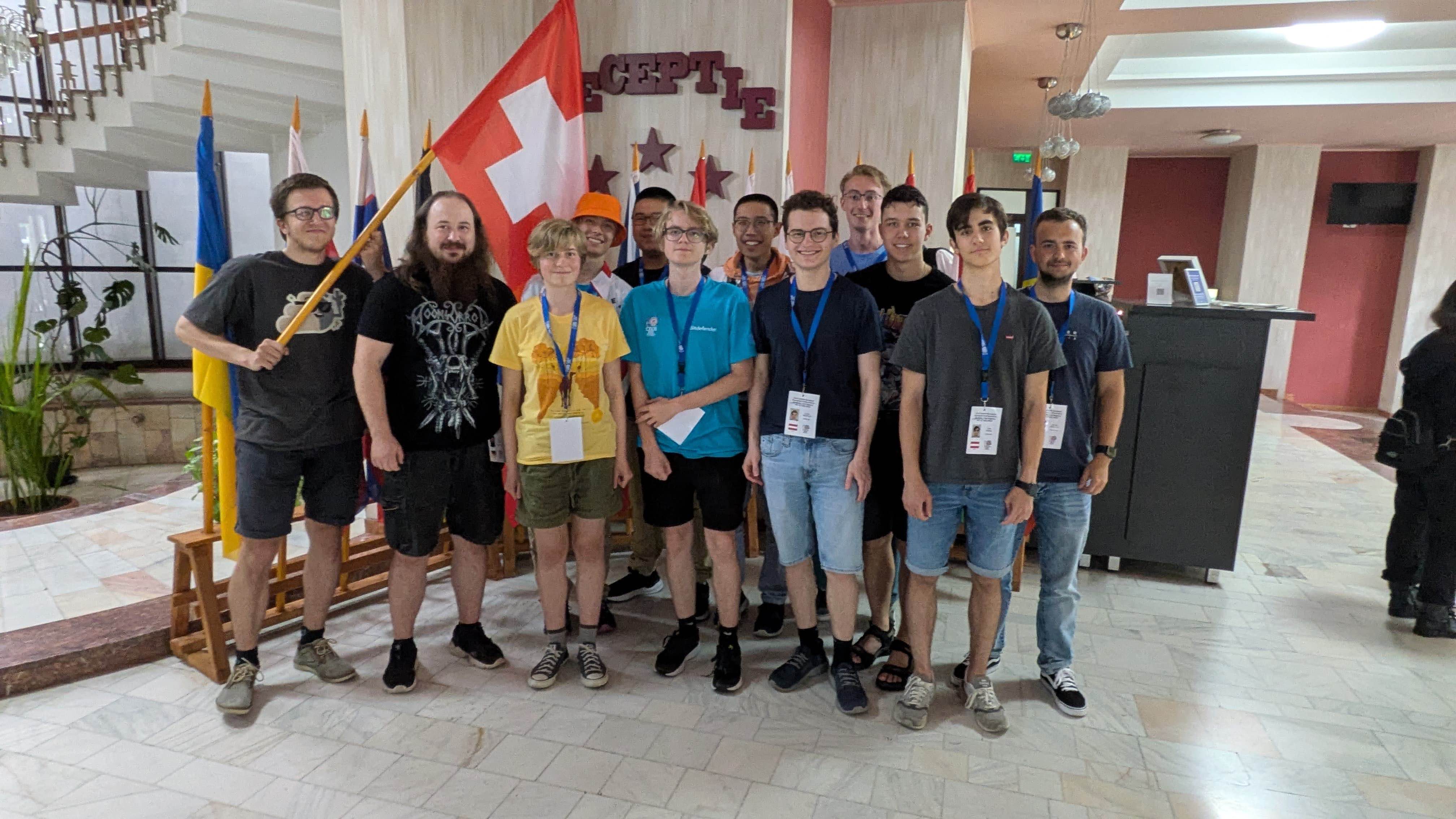 Das deutsche und österreichische Team mit der Schweizer Flagge